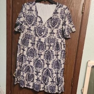 Blue and White Patterned Midi Dress